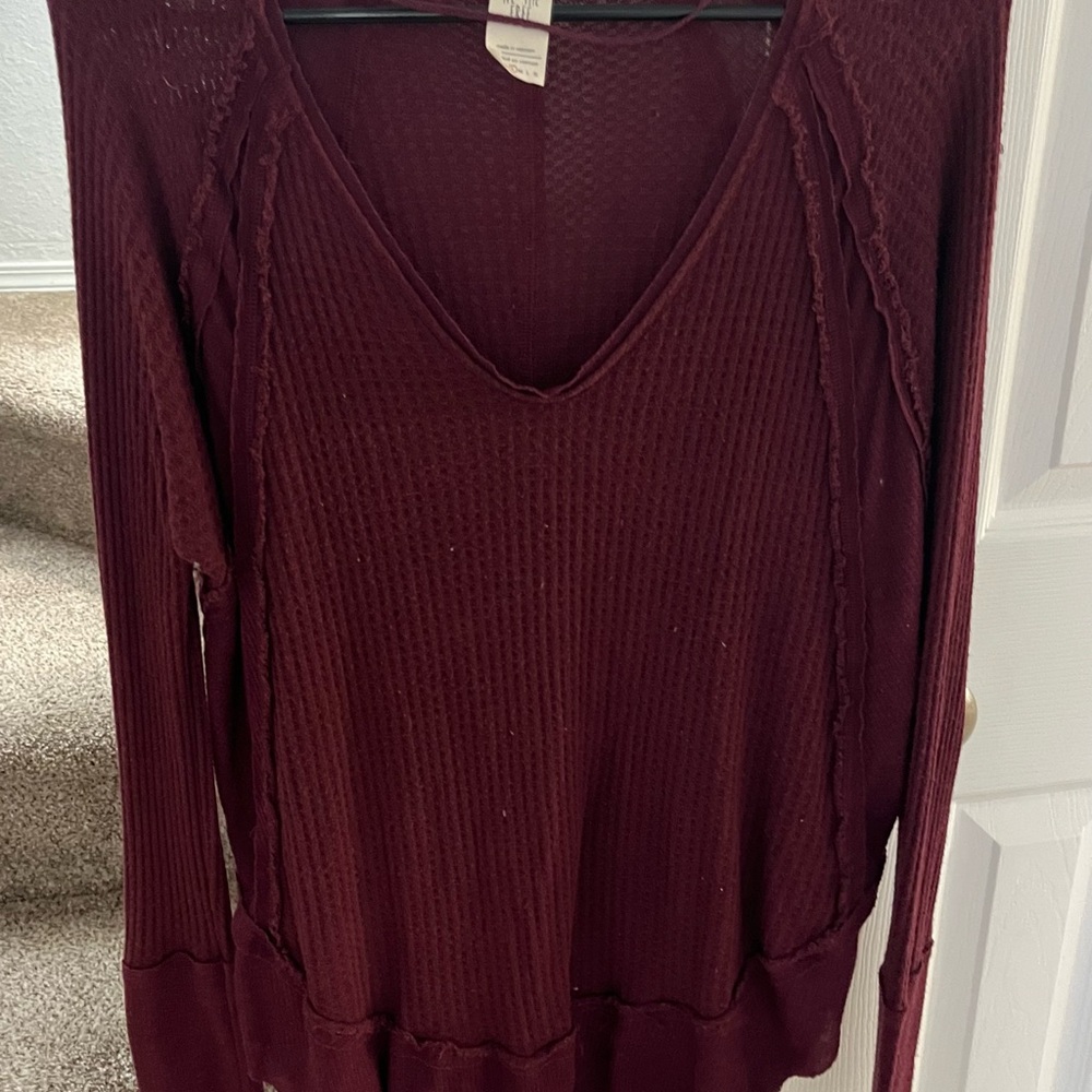 We The Free Deep Red V-Neck Shirt